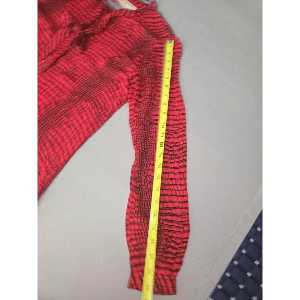 ​MICHAEL KORS Red Black Crocodile Print Blouse Women's Size Small S Long Sleeve